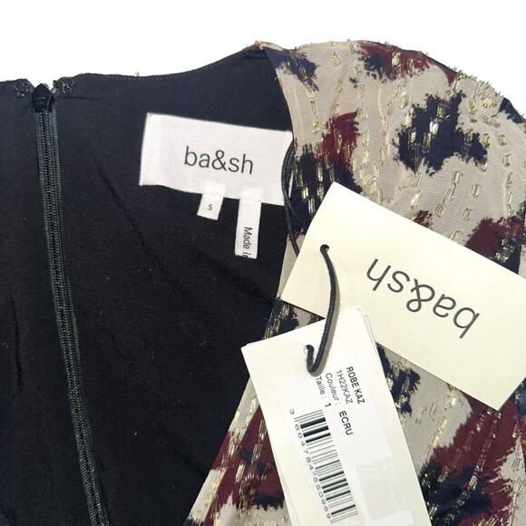 NWT ba&sh Kaz Robe V-Neck Printed Midi Dress SMALL in Ecru - Picture 5 of 10